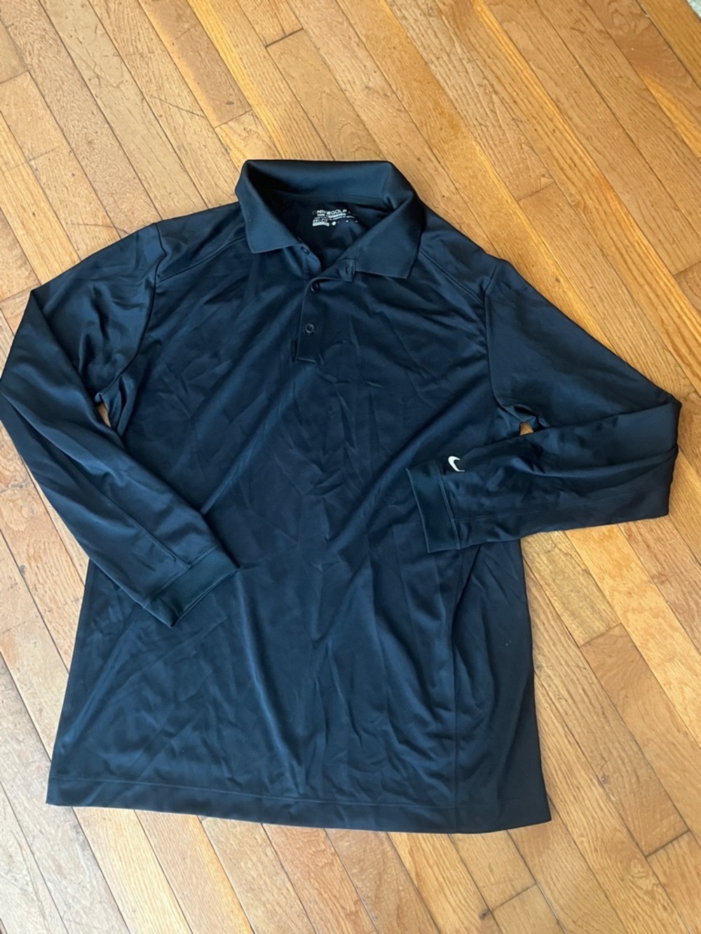 Nike Golf Tour Performance Dri-Fit Polo shirt Black Long Sleeves Mens Sz Large